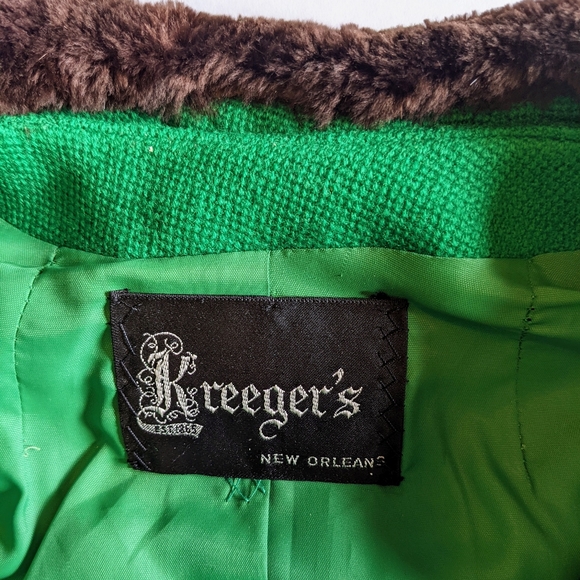 Vintage Bright Kelly Green Cropped Wool Coat - Kreeger's medium m 6 8 wool knit - Picture 5 of 13